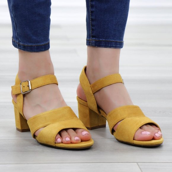 Shoes Mustard Yellow Faux Suede Block Heel Sandals Poshmark